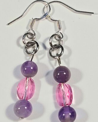 Pendientes con cristales Swarovski y minerales de amatista